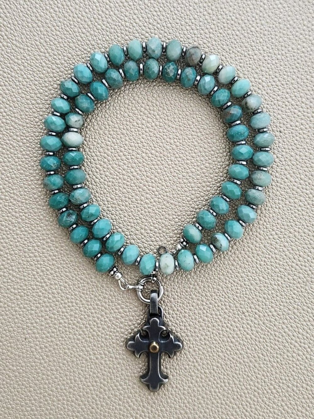 CHRYSOPRASE NECKLACE W/ 925 SILVER CROSS--18"